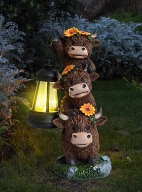 萌粒牛吊灯树脂太阳能户外灯家居动物户外雕像庭院路径装饰品