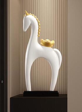 招财马现代简约艺术马上有钱大号竖高入户玄关电视柜装饰乔迁开业