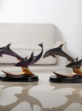 欧式树脂工艺品海豚摆件酒店卧室客厅装饰品摆设KTV创意隔板摆件