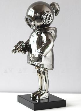 轻奢创意样板间售楼处客厅电视柜玄关展厅人物雕塑探险者家具摆件