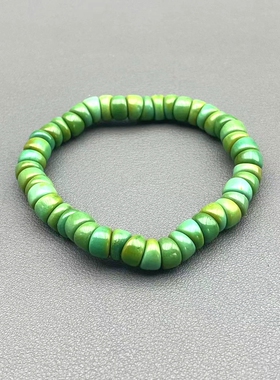 天然菱镁矿菠菜绿松石大肠手串单圈直切隔垫片精品配饰文玩男女款