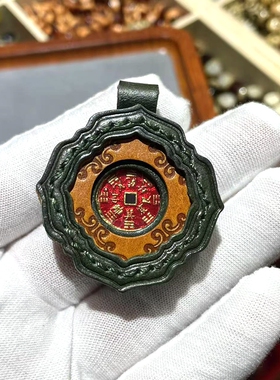 藏式文玩吊坠朱砂黄铜山鬼花钱头层牛皮手工镶嵌嘎乌盒唐卡吉祥物