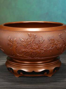 网红-紫铜双凤钵铜聚宝盆家居玄关办公室商务礼品摆件