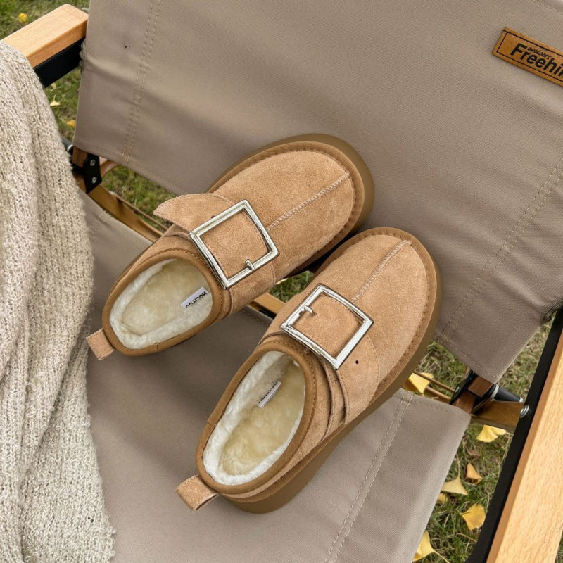 2025年新款暖冬奶栗~!加绒厚底方扣半托雪地靴懒人包头拖栗色外穿,淘宝优惠券,粉丝福利购,淘宝优惠卷