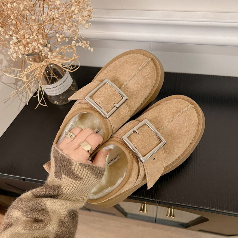 2025年新款暖冬奶栗~!加绒厚底方扣半托雪地靴懒人包头拖栗色外穿,淘宝优惠券,粉丝福利购,淘宝优惠卷