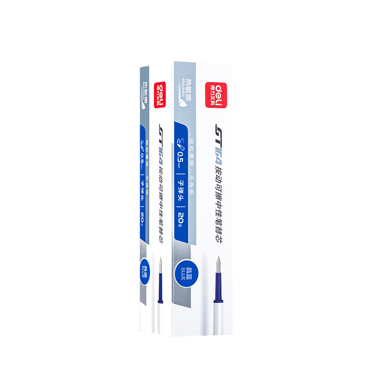 得力可擦中性笔芯可擦笔替换芯0.5mm子弹头按动中性笔芯黑色热可擦替芯蓝色晶蓝按压式小学生专用黑笔中性芯 - 图0
