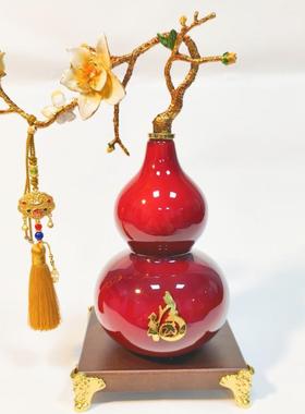 珐琅彩玉兰花葫芦摆件办公室隔断电视柜样板间装饰冰裂纹新中式