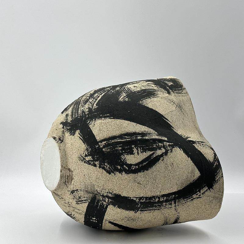 中古侘寂风水墨陶瓷花瓶家居样板间软装粗陶罐插花器桌面玄关摆件,淘宝优惠券,粉丝福利购,淘宝优惠卷