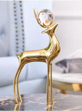 铜鹿水晶球摆件现代轻奢饰品客厅书房家居工艺品办公室玄关摆设