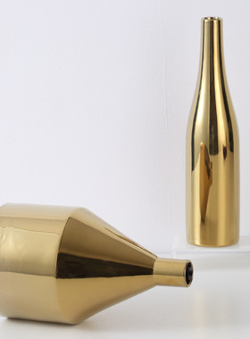 北欧风陶瓷金色花瓶电镀三件套