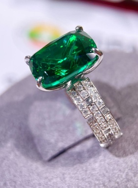 2025新款S925银8克拉祖母绿培育钻戒晚宴气质高级感宝石切面女戒