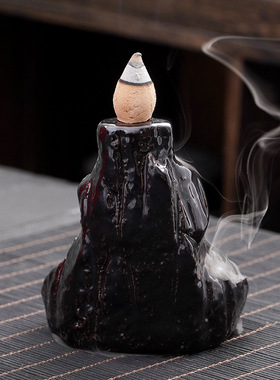 2025新款创意陶瓷黑色倒流香炉家居办公室香道摆件厂家一件热销