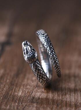 网红- S925银复古时尚银蛇戒指跨境饰品男款泰银灵蛇形创意礼物