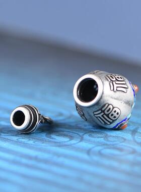 网红- S925银香囊香丸球 复古做旧烧蓝镶南红可打开福字香薰吊坠