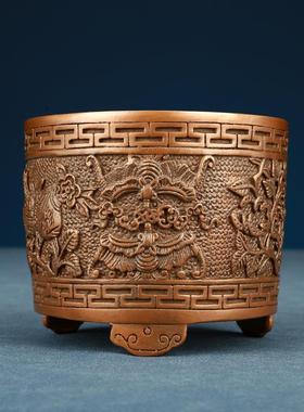 紫铜留福笔筒摆件办公室家居工艺品文房用品