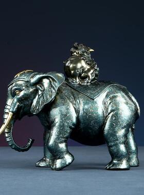 彩铜《福禄吉象》大象摆件客厅办公室家居装饰品吉祥摆设