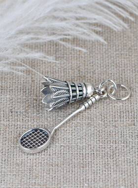 网红- S925银复古时尚简约个性款羽毛球项饰挂件 男女通戴银吊坠