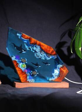 欧美热卖虎鲸和海龟树脂灯环氧树脂台灯家居装饰生日装饰礼物