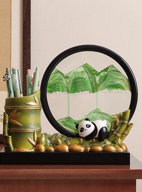 熊猫文创笔筒流沙画摆件毕业创意礼物中国风送老师W办公室桌面装