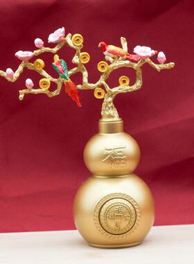 摆爆款梢黄铜树枝喜鹊葫喜上芦眉葫芦摆件福装YF饰品家居福气葫芦