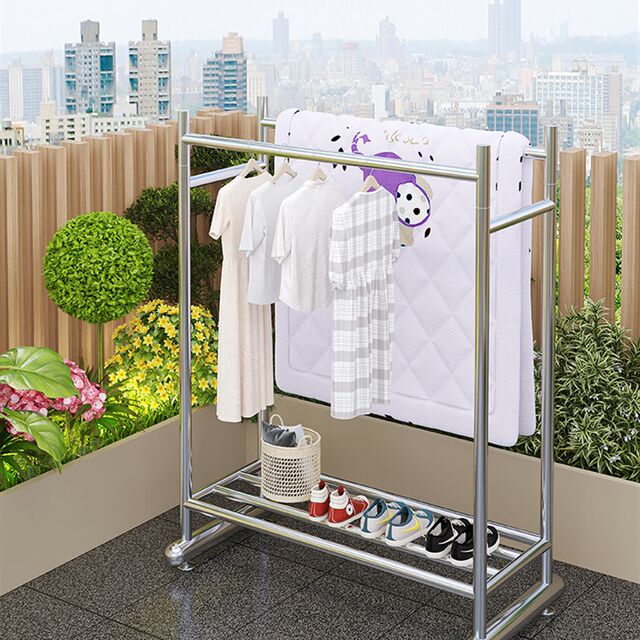 Coat rack double-pole multi-functional floor-standing bedroom clothes rack removable household L living room clothes drying rack simple storage