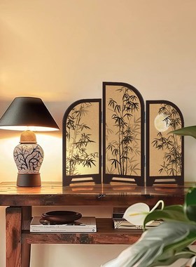 中古风摆画屏风水墨竹高级感玄关柜桌面摆件N创意小众电视柜装饰