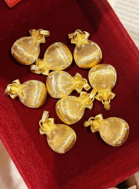 潮港福18K金拉丝点钻福袋项链潮