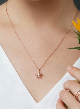 潮港福18K金皇冠项链女纯银镶钻