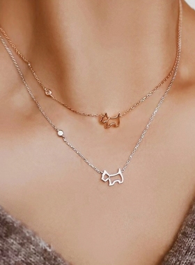 潮港福18K玫瑰金镂空小狗项链潮