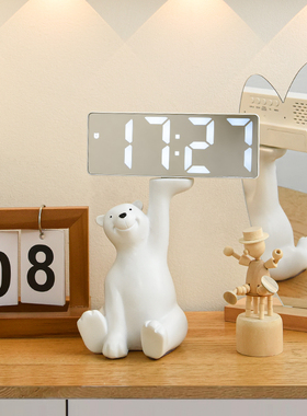 客厅卧室镜面数字时钟摆件玄关酒柜D电视柜桌面电子钟表摆台式闹