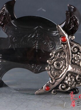 古玩收藏仿古玉器老玉岫玉手把件C复古苗银放大镜工艺品摆件特价