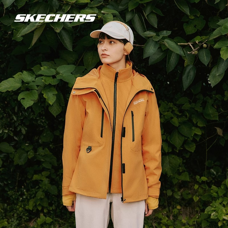 Skechers斯凯奇冲锋衣粉色女防水防风衣外套三合一户外进藏登山服