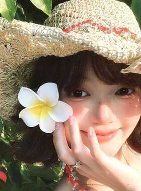 田园风蝴蝶结草帽女甜美百搭镂空大檐海边度假可折叠遮阳防晒帽子