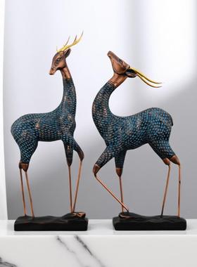 客厅装饰件梅花摆鹿一对轻电视柜酒柜进NOD门奢玄关设卧室摆家居