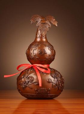 紫葫摆芦件中式家居客厅玄铜关紫铜平安葫芦装饰办公室工铜艺品摆