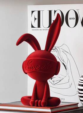 家居装饰品兔子国潮红幸摆件面桌玄色关电视柜轻奢高档红新喜庆乔