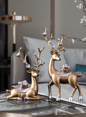 现代轻奢鹿电摆饰家居品件客厅视柜玄关办公室酒柜装元宝福鹿饰品