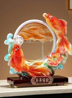 新中式年年年年有余礼有酒余柜 余流沙画 画创意摆件客厅柜电视玄