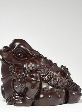 WG0060黑檀雕金蟾招木财摆件家居金办室红木三公足金蝉蟾蜍实木质