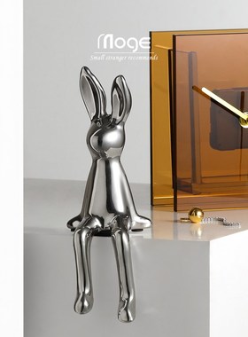 速发创意坐姿银色电镀兔子装饰摆件轻奢样板间电视柜面桌装饰