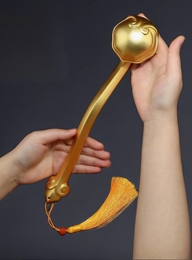 速发全铜如意铜把摆件黄手工艺品祝面中式装饰品桌寿生日礼物吉祥