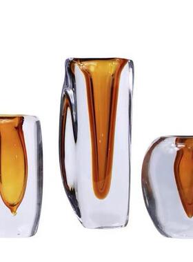 现代家居摆饰玻璃花瓶样板间轻奢摆件餐桌装饰品客厅透明花器插花