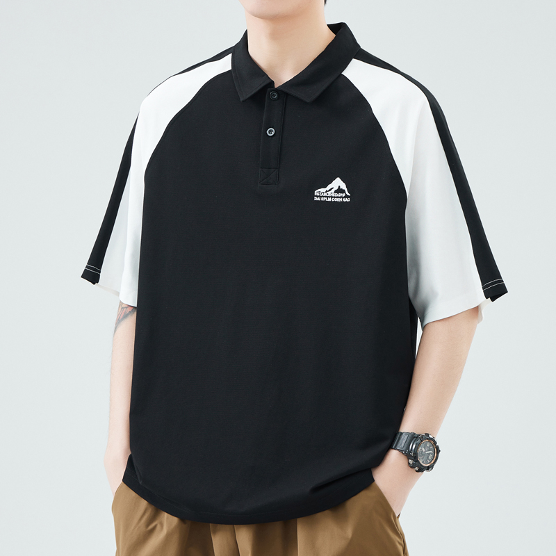 JEEP SPIRIT吉普半袖T恤男士翻领POLO衫重磅美式宽松拼接短袖上衣
