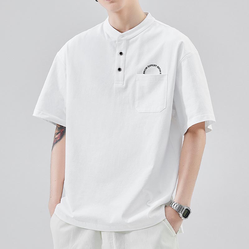 JEEP SPIRIT吉普男士亨利领t恤夏季新款美式polo衫男宽松休闲上衣