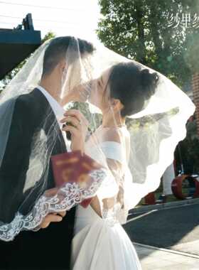蕾丝头纱领证拍照道具新娘结婚婚纱大拖尾高级感法式求婚超仙森系
