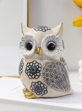 欧式家居猫头鹰摆件动物桌面装饰品办公室客厅酒柜节日礼物工艺品
