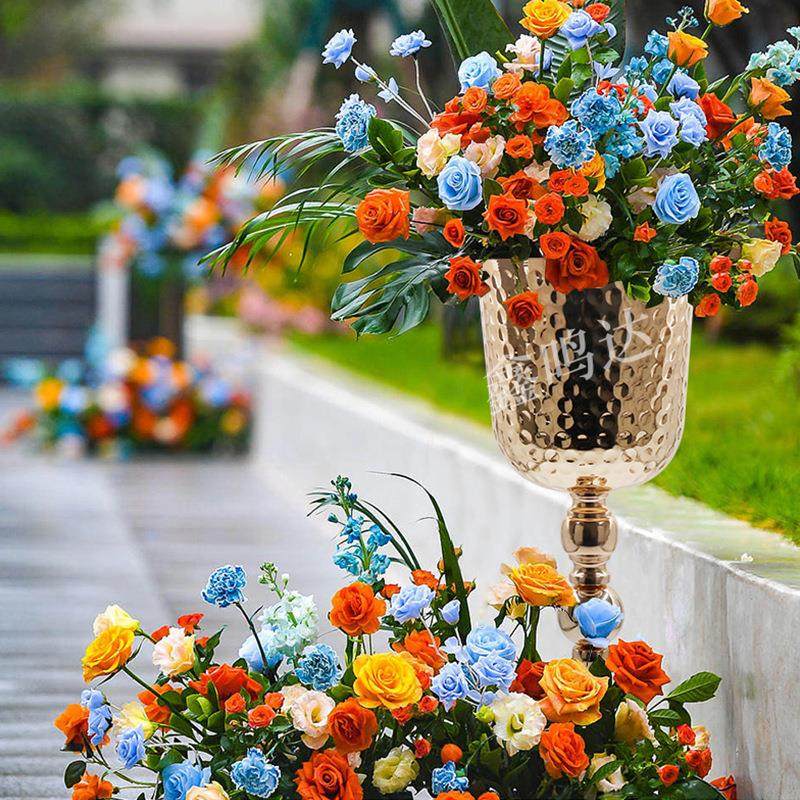 新款电镀假花花器摆件婚庆铁艺酒店婚礼插花花架路引花瓶装饰道具,淘宝优惠券,粉丝福利购,淘宝优惠卷