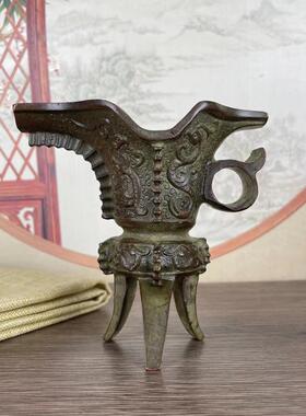 古玩爵杯复古青铜龙爵酒杯仿古酒樽尊帝王杯客厅酒柜装饰道具摆件