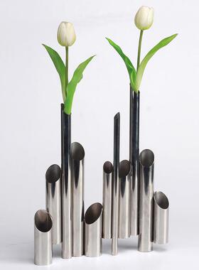 现代简约交织金属圆管花器摆件花瓶样板间客厅玄关民宿设计师软装