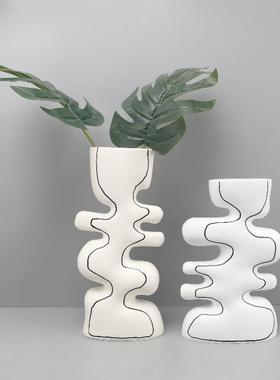 现代简约不规则手绘线条波浪纹花瓶摆件客厅餐厅玄关软装家居饰品